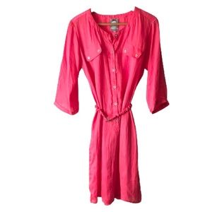 Neon Coral Belted Shirt Dress Yoana Baraschi Large